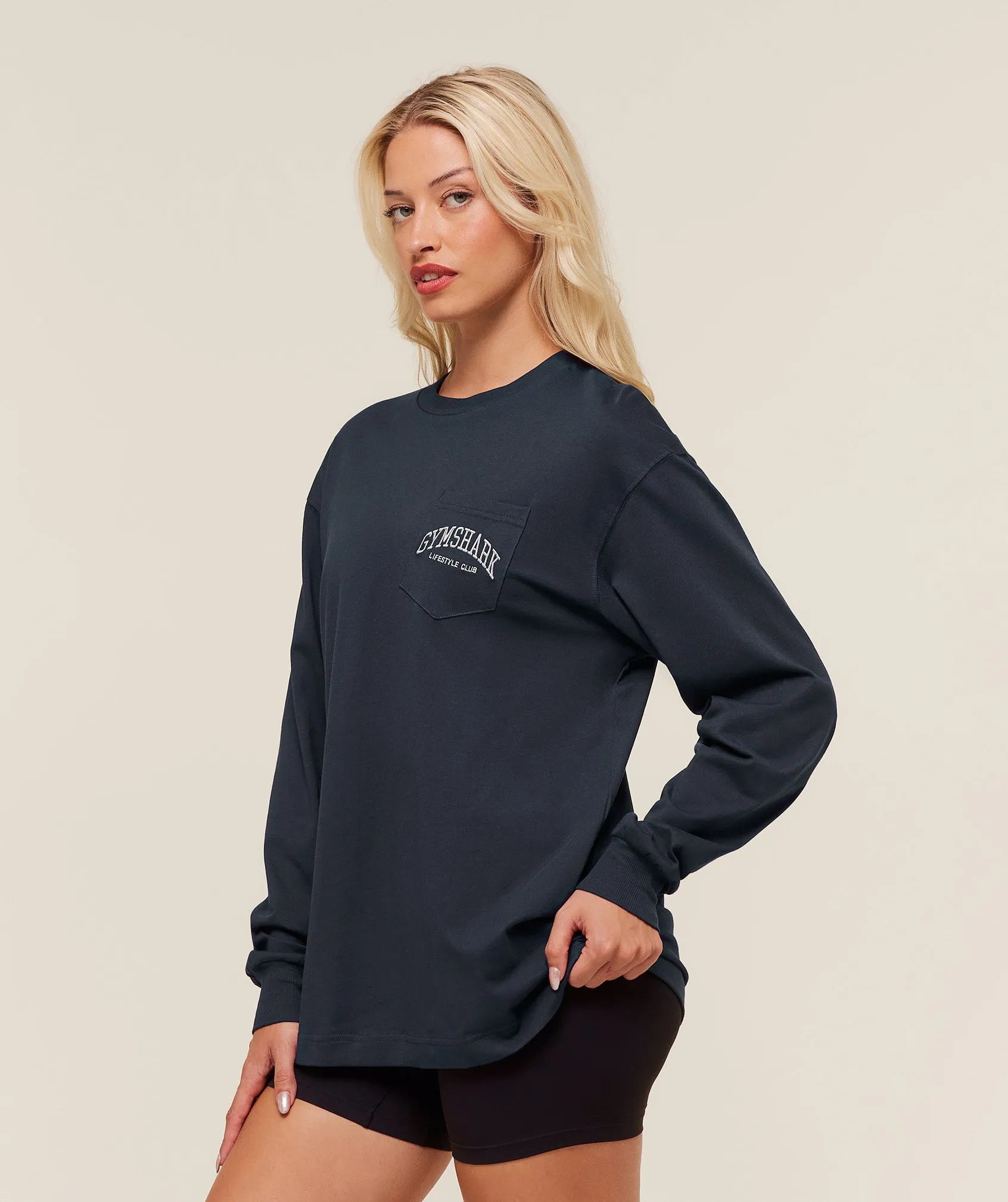 Gymshark Collegiate Graphic Long Sleeve T-Shirt - Heavy Blue sold by Gymshark product image thumbnail 3