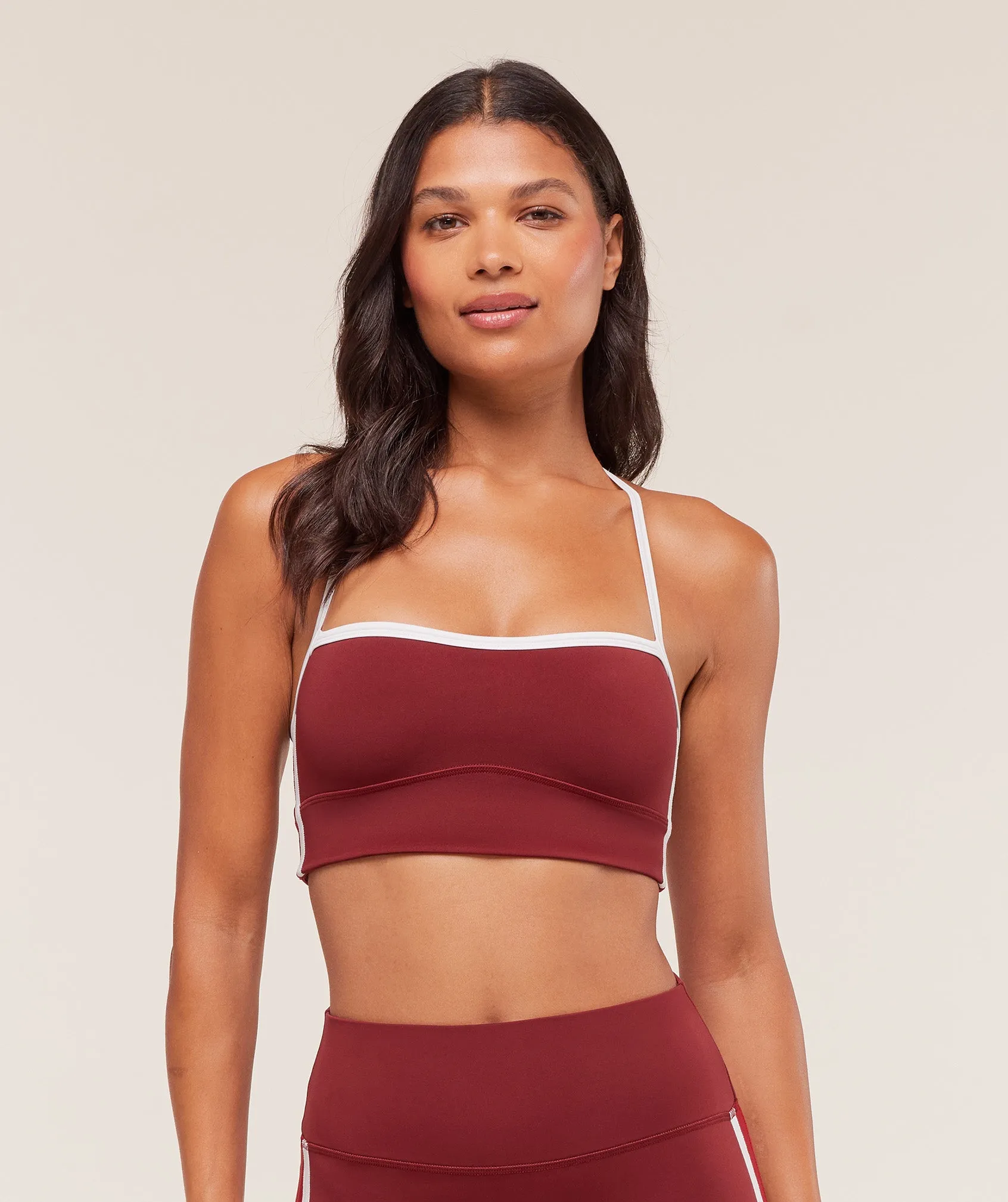 Gymshark Piping Sports Bra - Sets Red/Carmine Red/Soft White sold by Gymshark