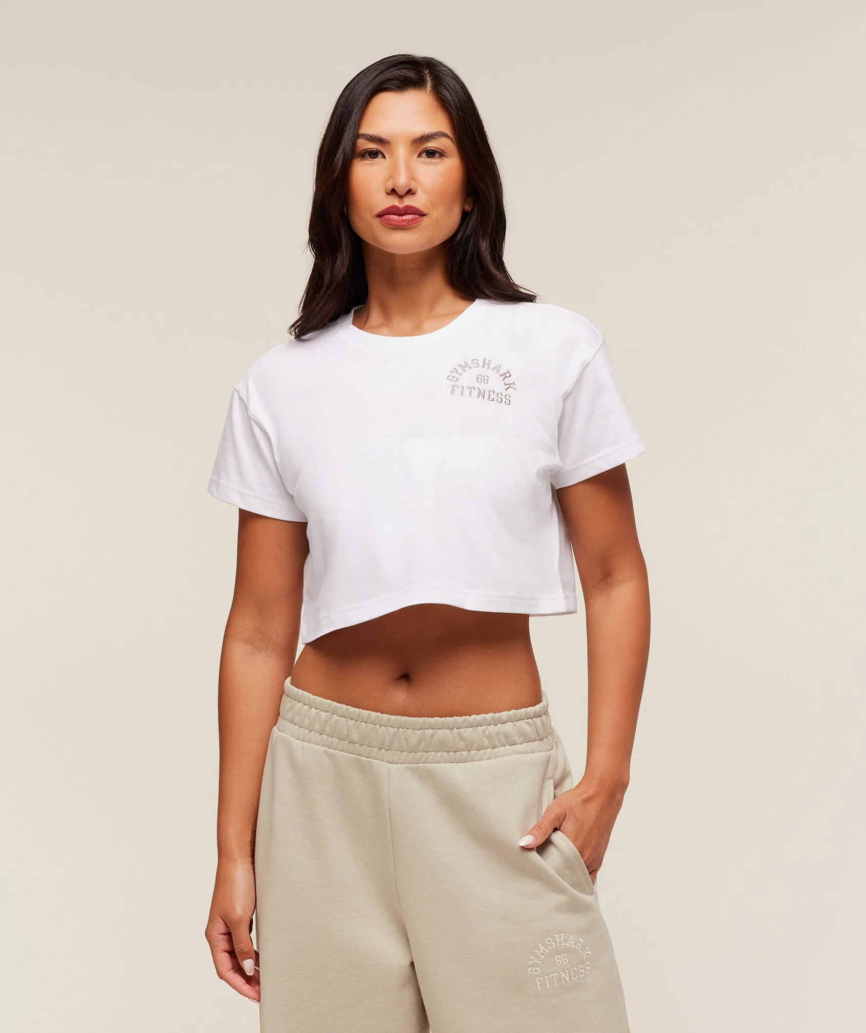 Gymshark Fitness Embroidered Graphic Oversized Crop Top - White sold by Gymshark
