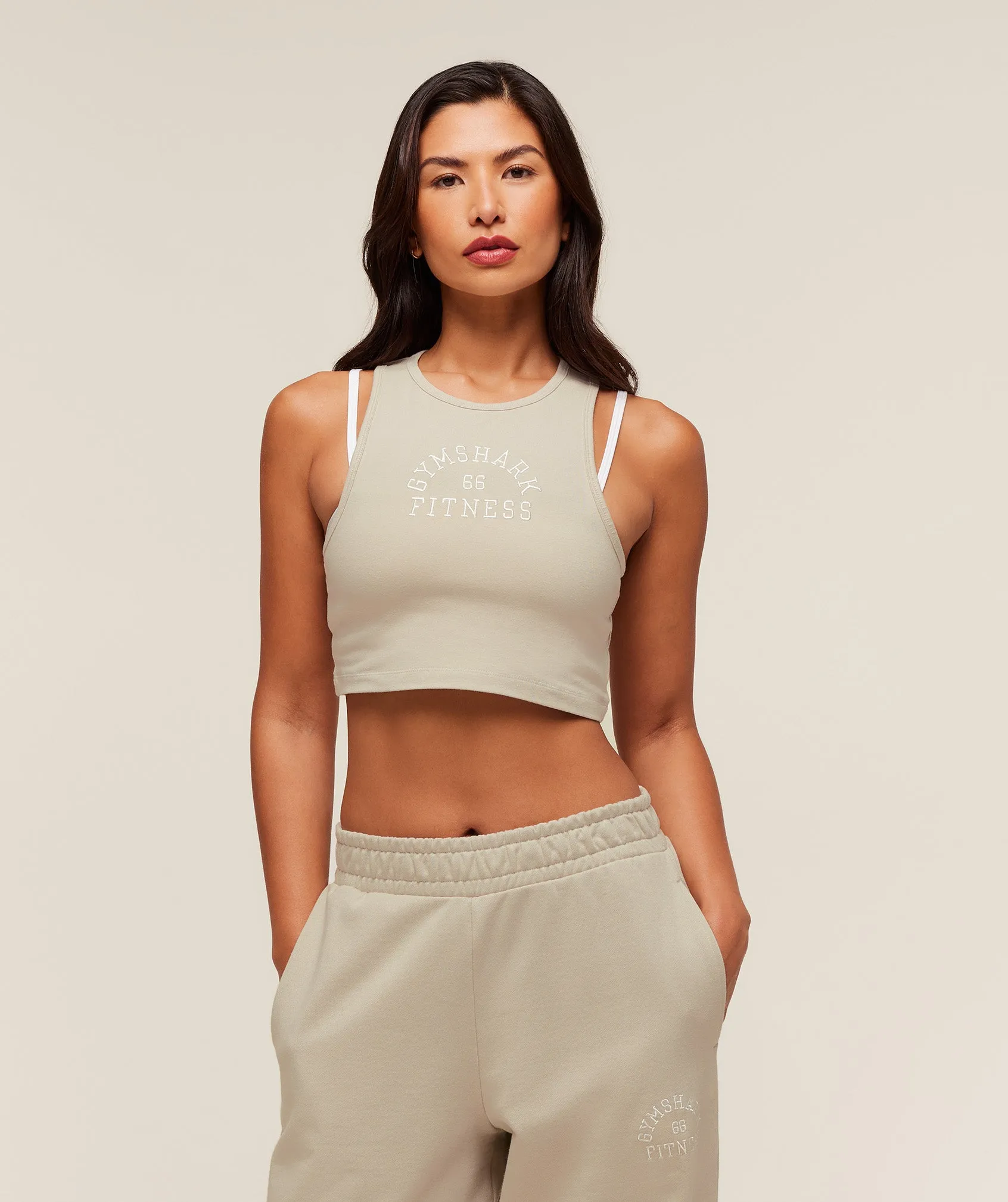 Gymshark Fitness Embroidered Graphic Tank - Pebble Grey sold by Gymshark