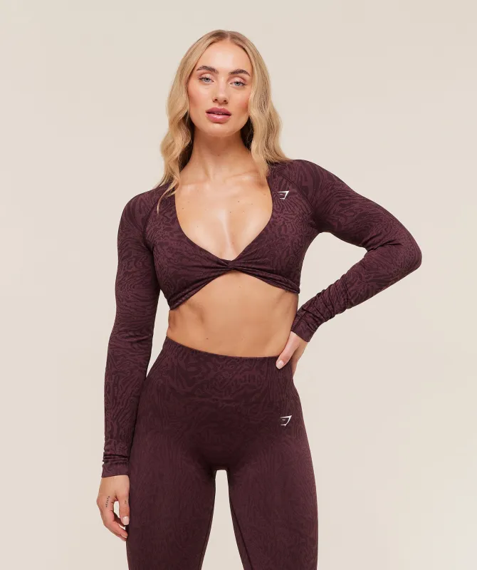 Gymshark Adapt Animal Long Sleeve Crop Top - Cherry Purple/Reset Pink sold by Gymshark