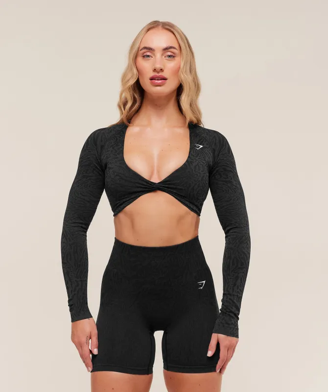 Gymshark Adapt Animal Long Sleeve Crop Top - Black/Asphalt Grey sold by Gymshark