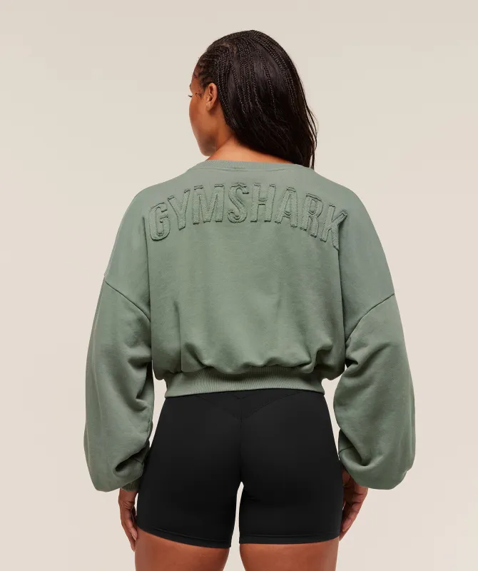 Gymshark Power Washed Sweat Top - Unit Green/Acid Wash Small Ball sold by Gymshark