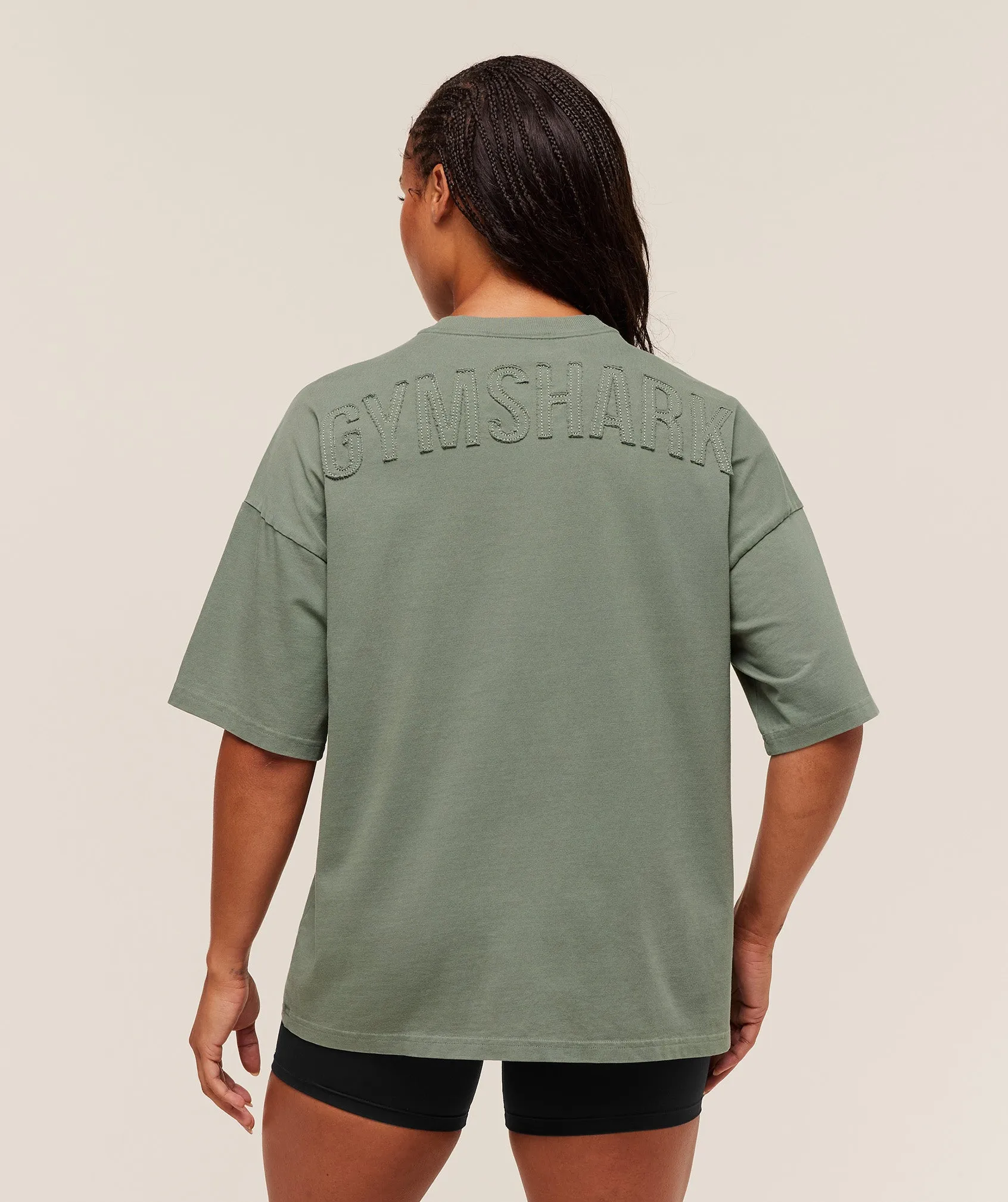 Gymshark Power Washed Oversized T-Shirt - Unit Green/Acid Wash Small Ball sold by Gymshark