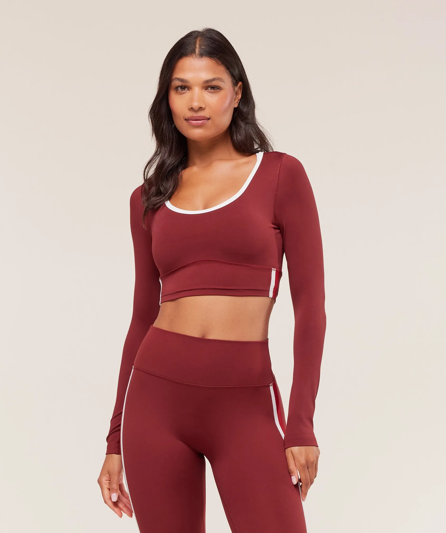 Gymshark Piping Long Sleeve Crop Top - Sets Red/Carmine Red/Soft White sold by Gymshark