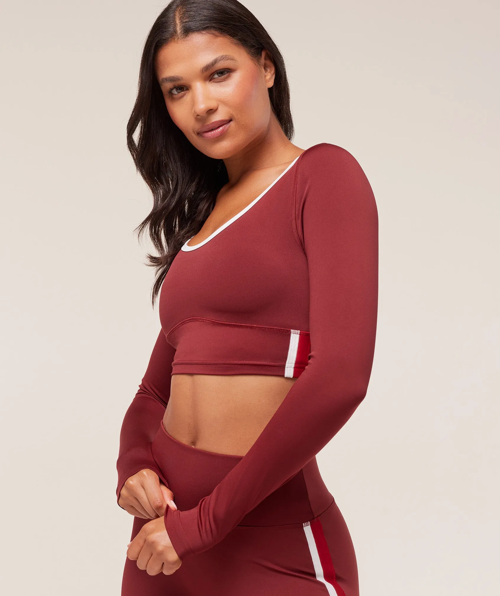 Gymshark Piping Long Sleeve Crop Top - Sets Red/Carmine Red/Soft White sold by Gymshark product image thumbnail 5