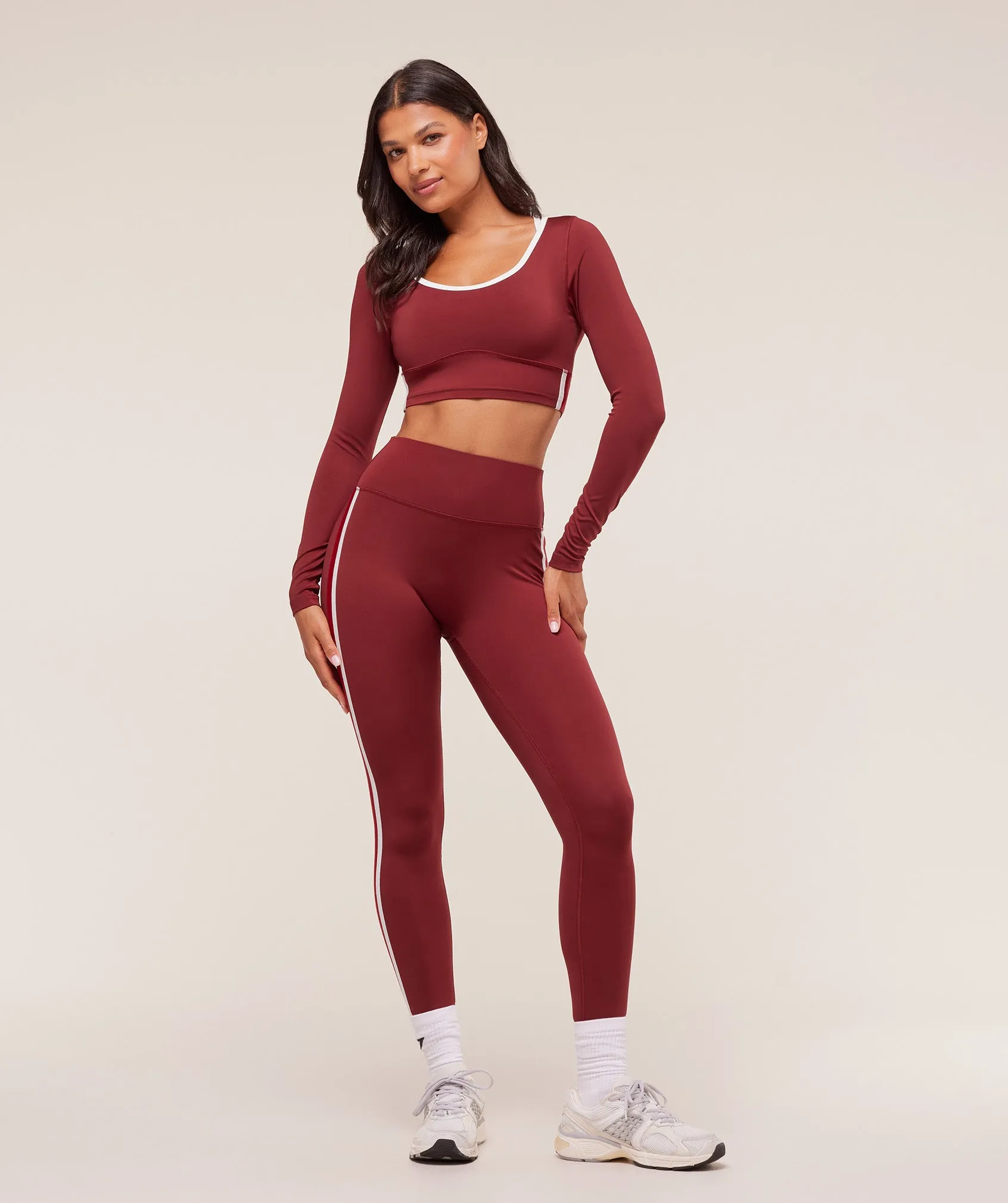 Gymshark Piping Long Sleeve Crop Top - Sets Red/Carmine Red/Soft White sold by Gymshark product image thumbnail 4