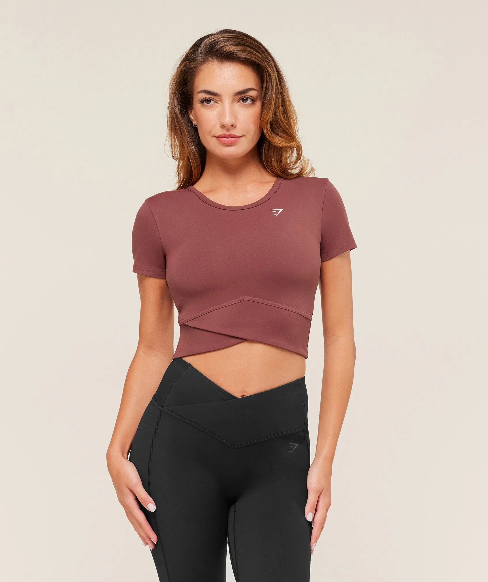Gymshark Crossover Midi Top with Shelf - Burgundy Brown sold by Gymshark