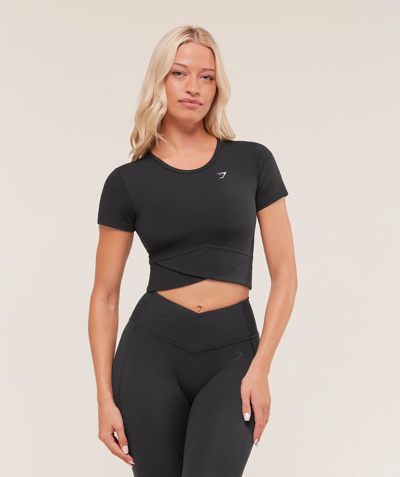 Gymshark Crossover Midi Top with Shelf - Black sold by Gymshark