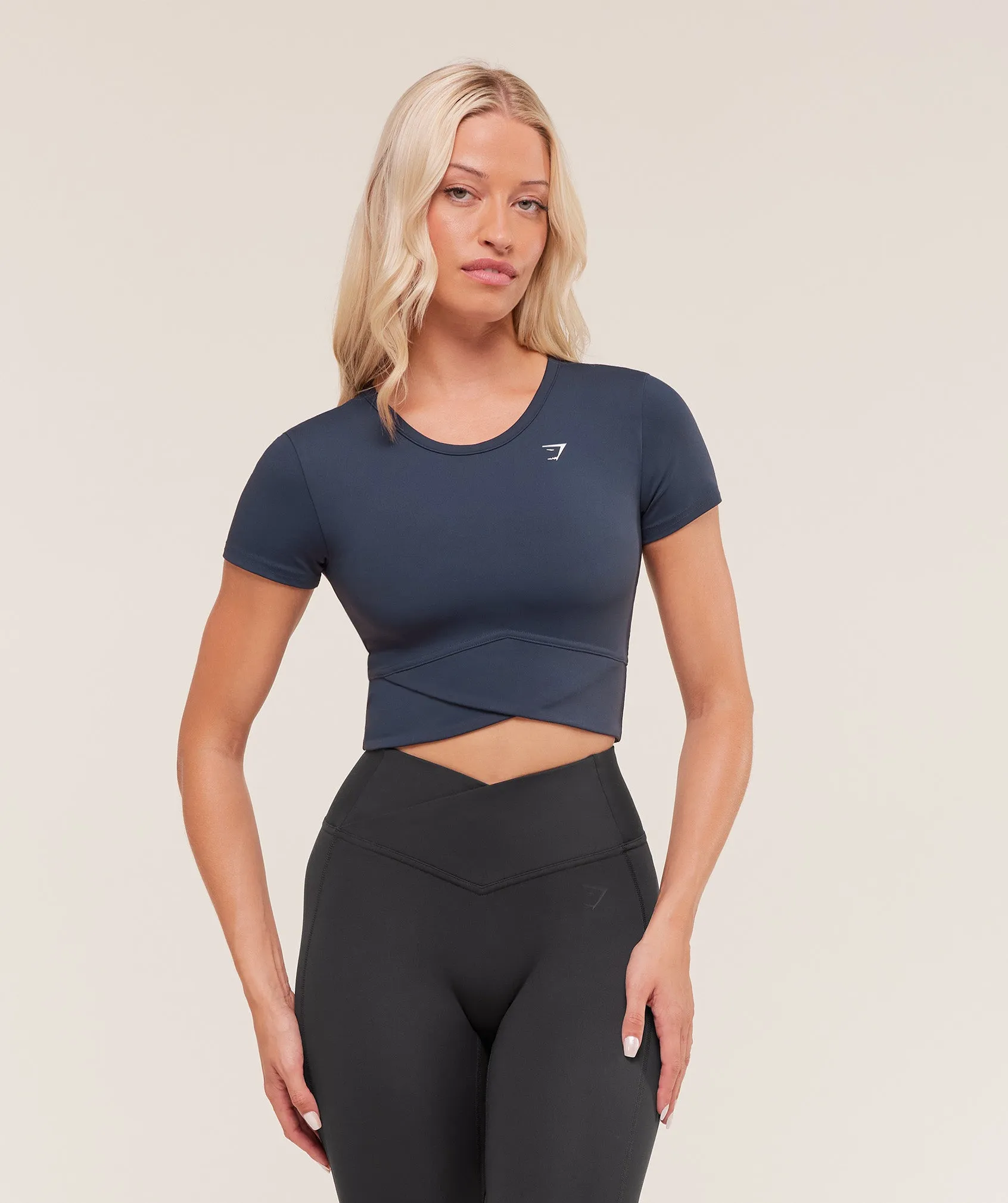 Gymshark Crossover Midi Top with Shelf - Heavy Blue sold by Gymshark