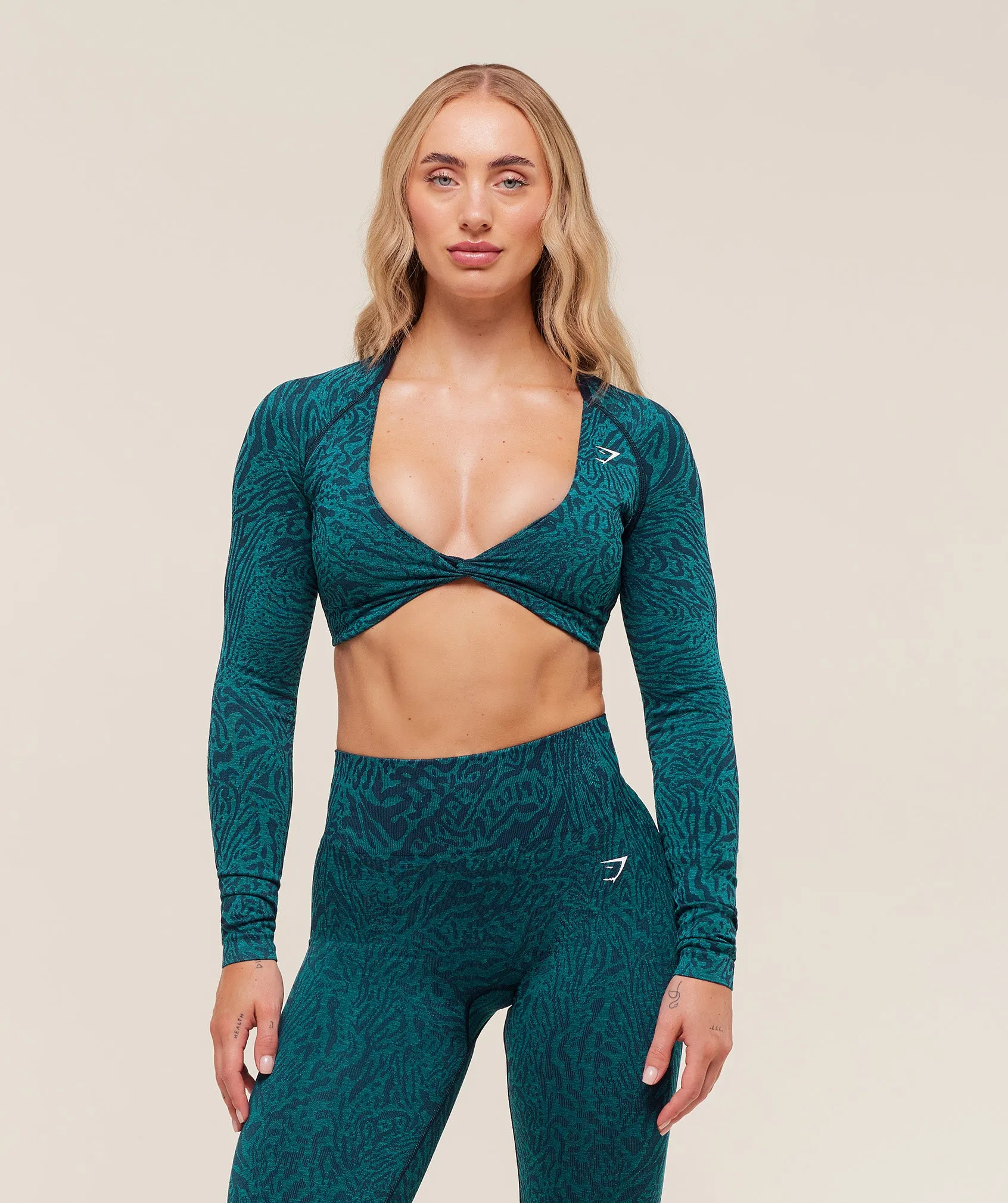 Gymshark Adapt Animal Long Sleeve Crop Top - Navy/Brand Blue sold by Gymshark