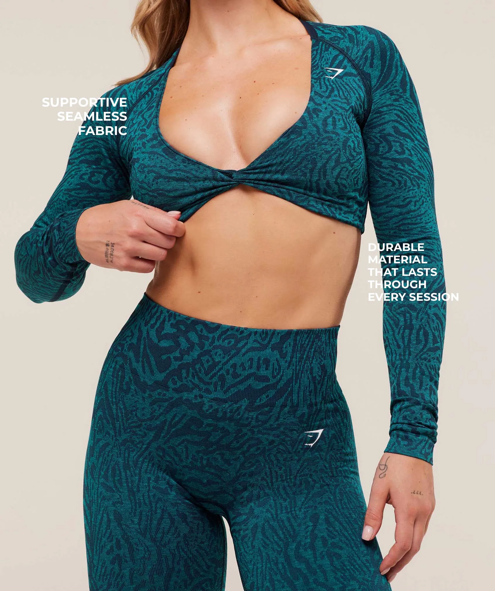 Gymshark Adapt Animal Long Sleeve Crop Top - Navy/Brand Blue sold by Gymshark product image thumbnail 5