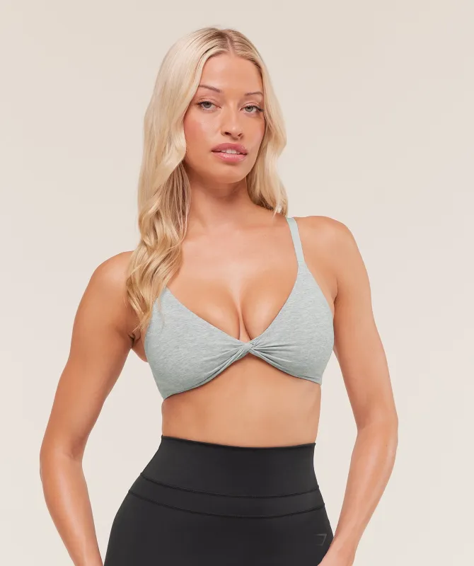 Gymshark Cotton Twist Front Bralette - Light Grey Core Marl sold by Gymshark