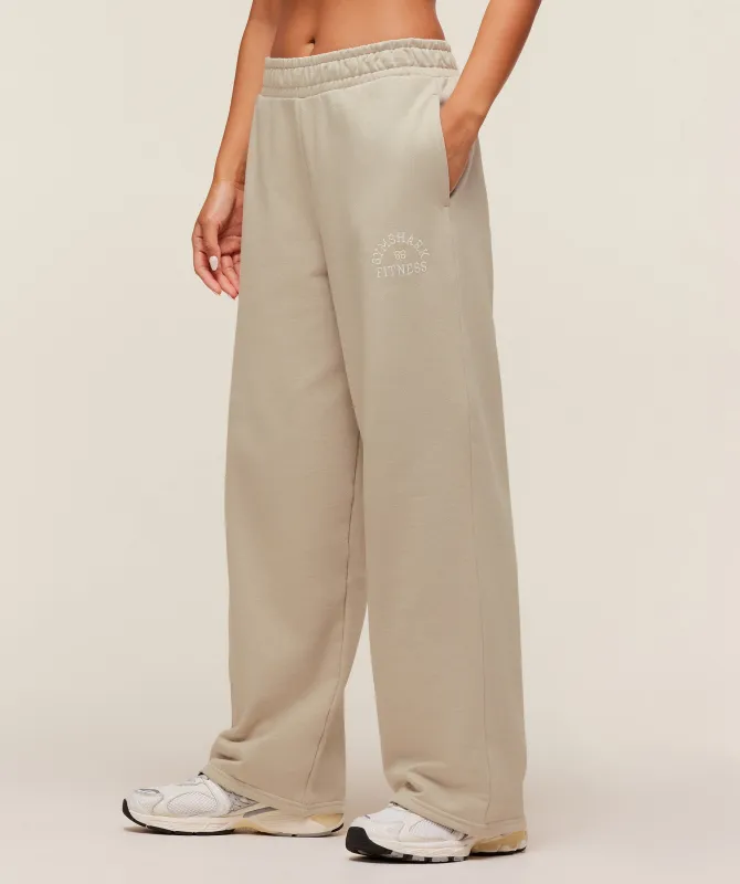 Gymshark Fitness Embroidered Graphic Wide Leg Joggers - Pebble Grey sold by Gymshark