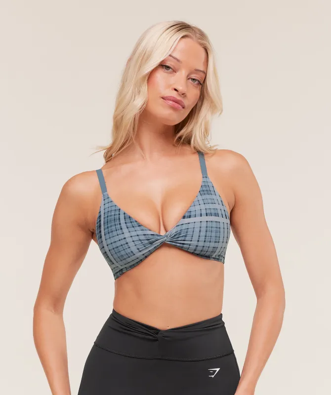 Gymshark Printed Twist Front Bralette - Denim Grey sold by Gymshark