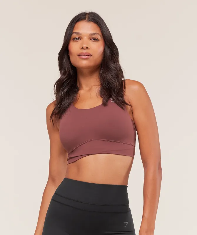 Gymshark Cross Over Sports Bra - Burgundy Brown sold by Gymshark
