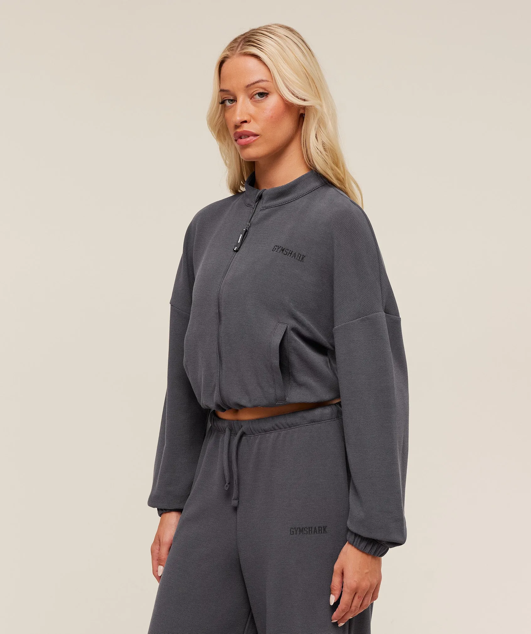 Gymshark Waffle Midi Zip Up Jacket - Onyx Grey sold by Gymshark product image thumbnail 3