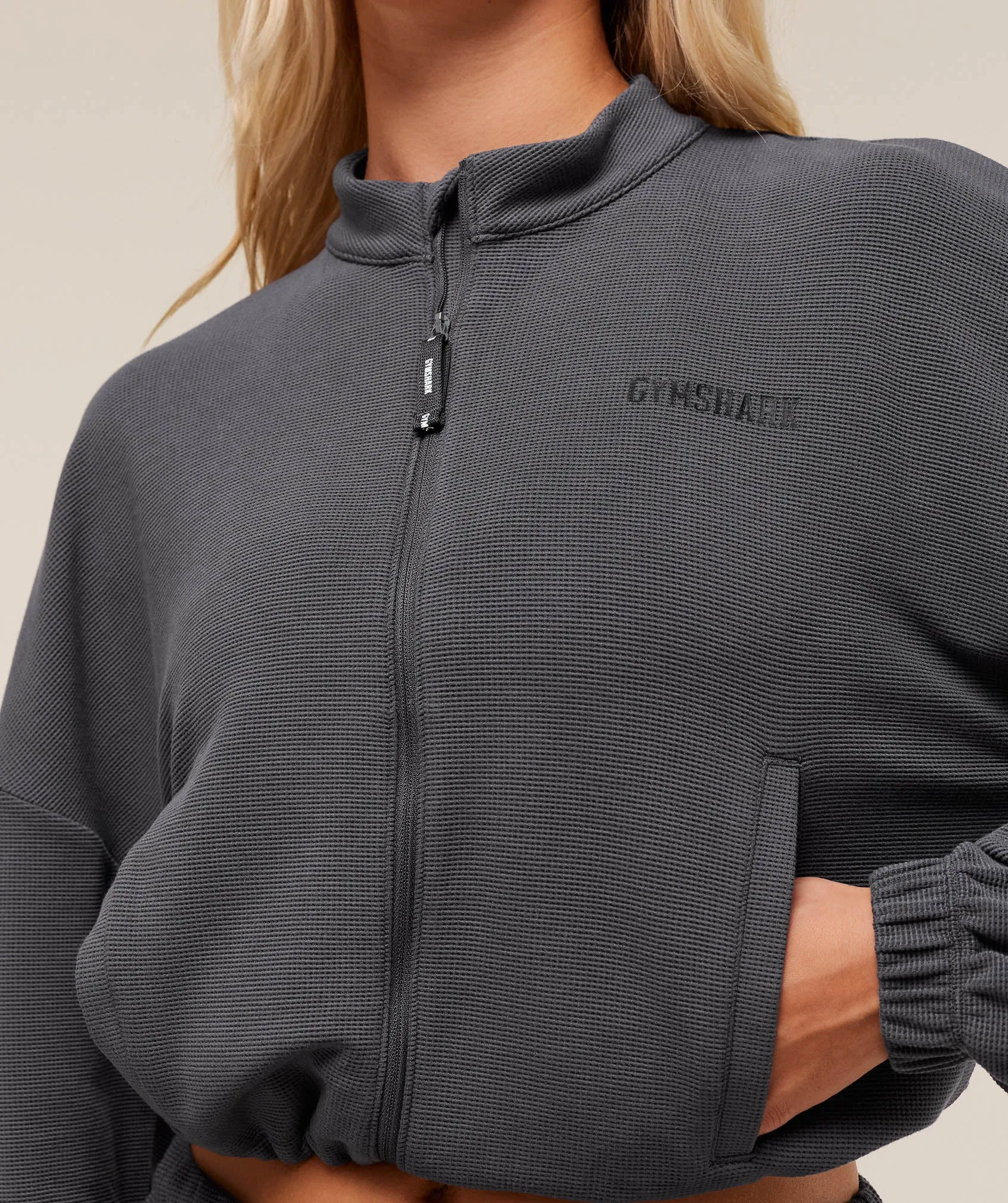 Gymshark Waffle Midi Zip Up Jacket - Onyx Grey sold by Gymshark product image thumbnail 5
