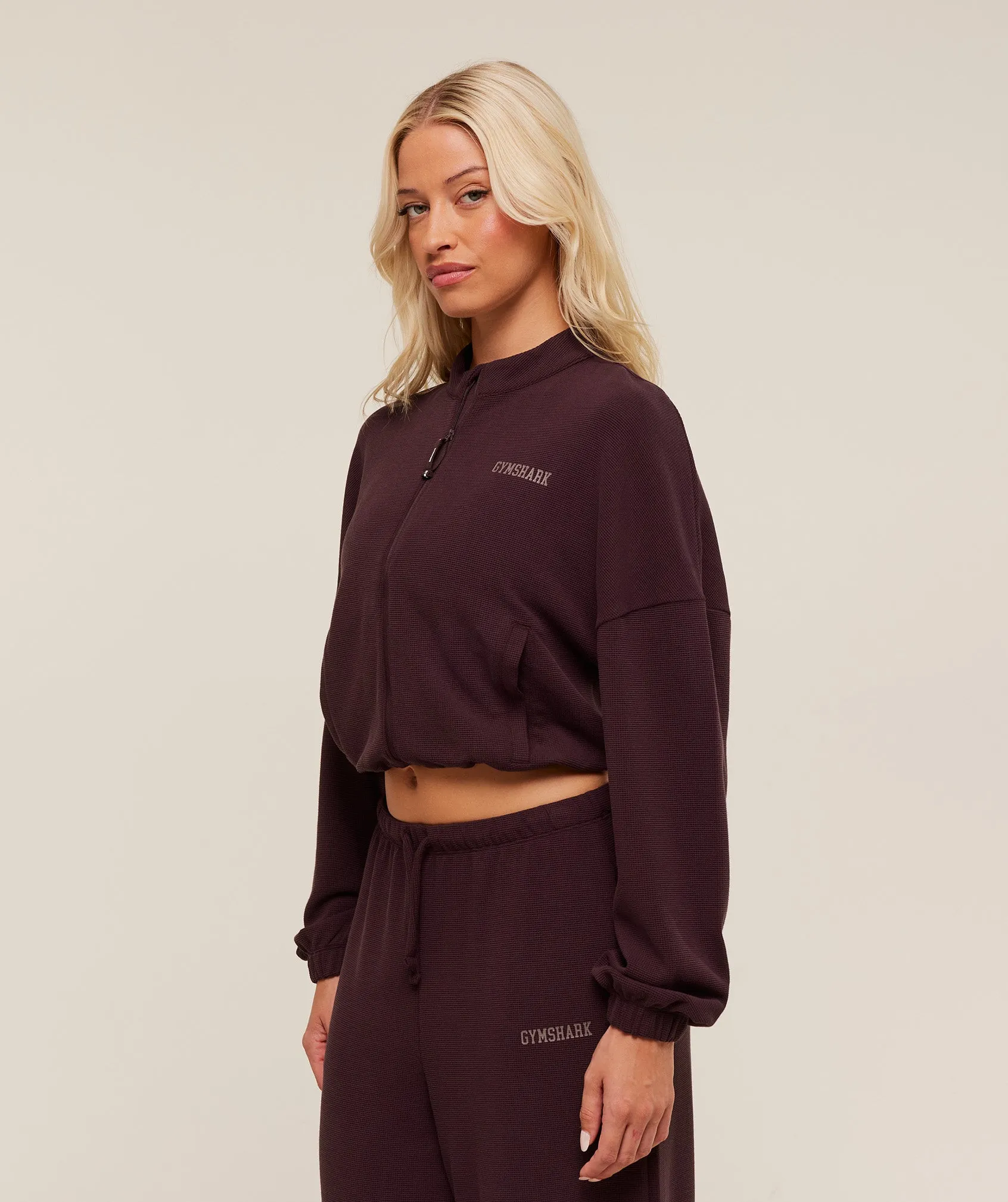 Gymshark Waffle Midi Zip Up Jacket - Cherry Purple sold by Gymshark product image thumbnail 3