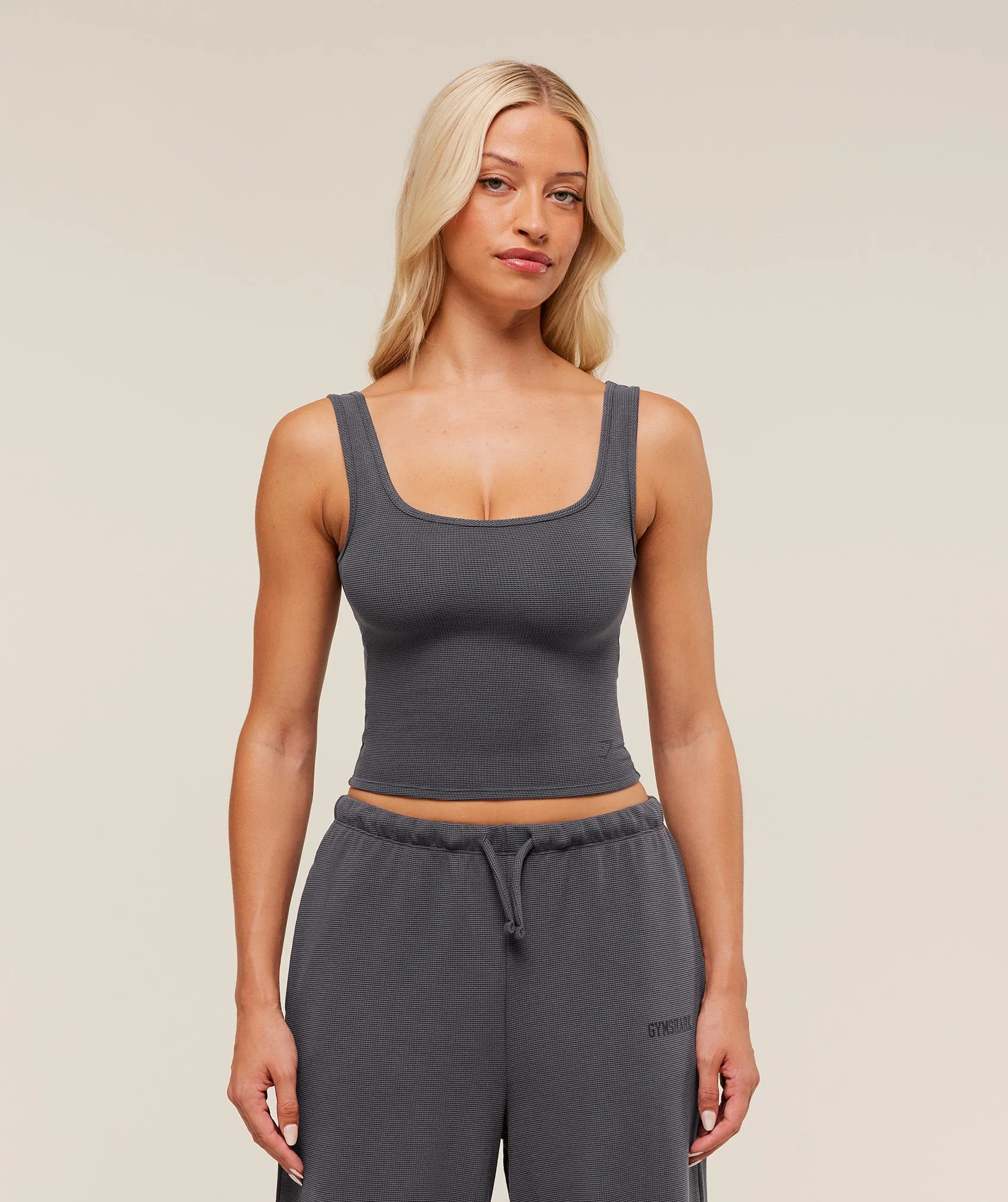 Gymshark Waffle Cropped Tank - Onyx Grey sold by Gymshark