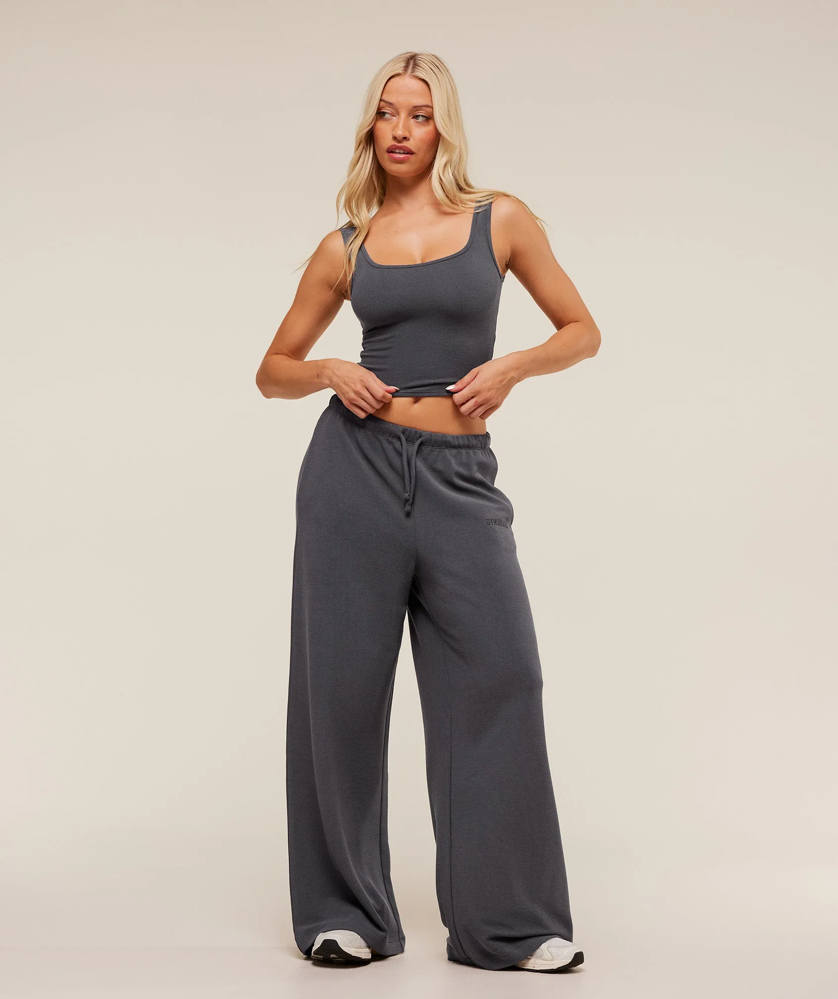 Gymshark Waffle Wide Leg Pants - Onyx Grey sold by Gymshark product image thumbnail 4