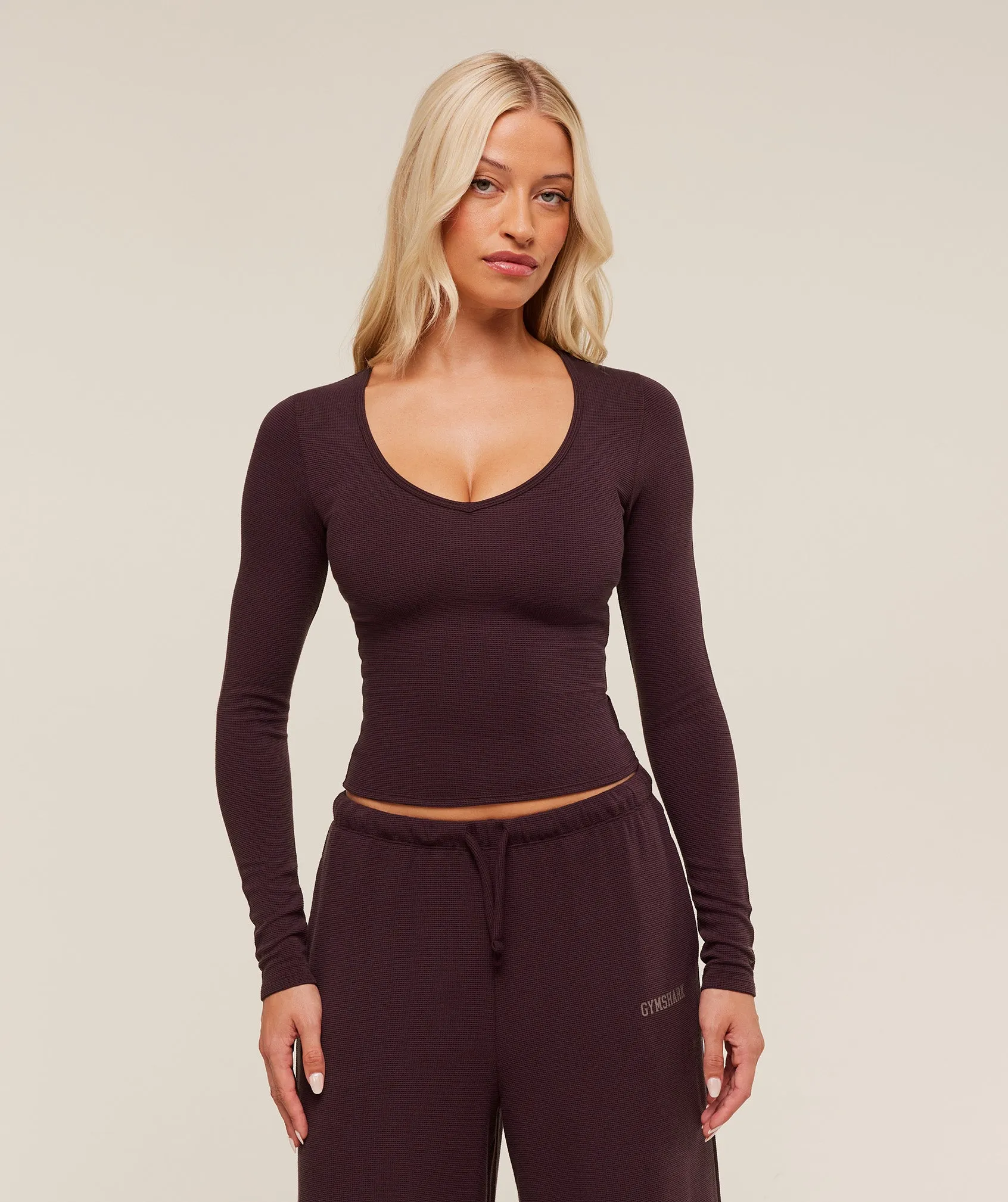 Gymshark Waffle Long Sleeve Top - Cherry Purple sold by Gymshark