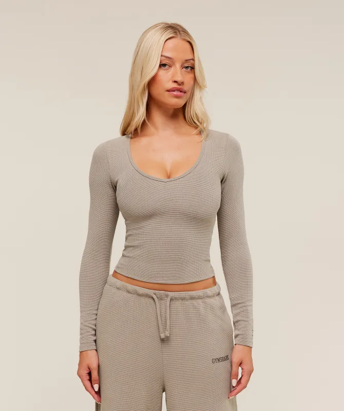 Gymshark Waffle Long Sleeve Top - Lifestyle Brown sold by Gymshark