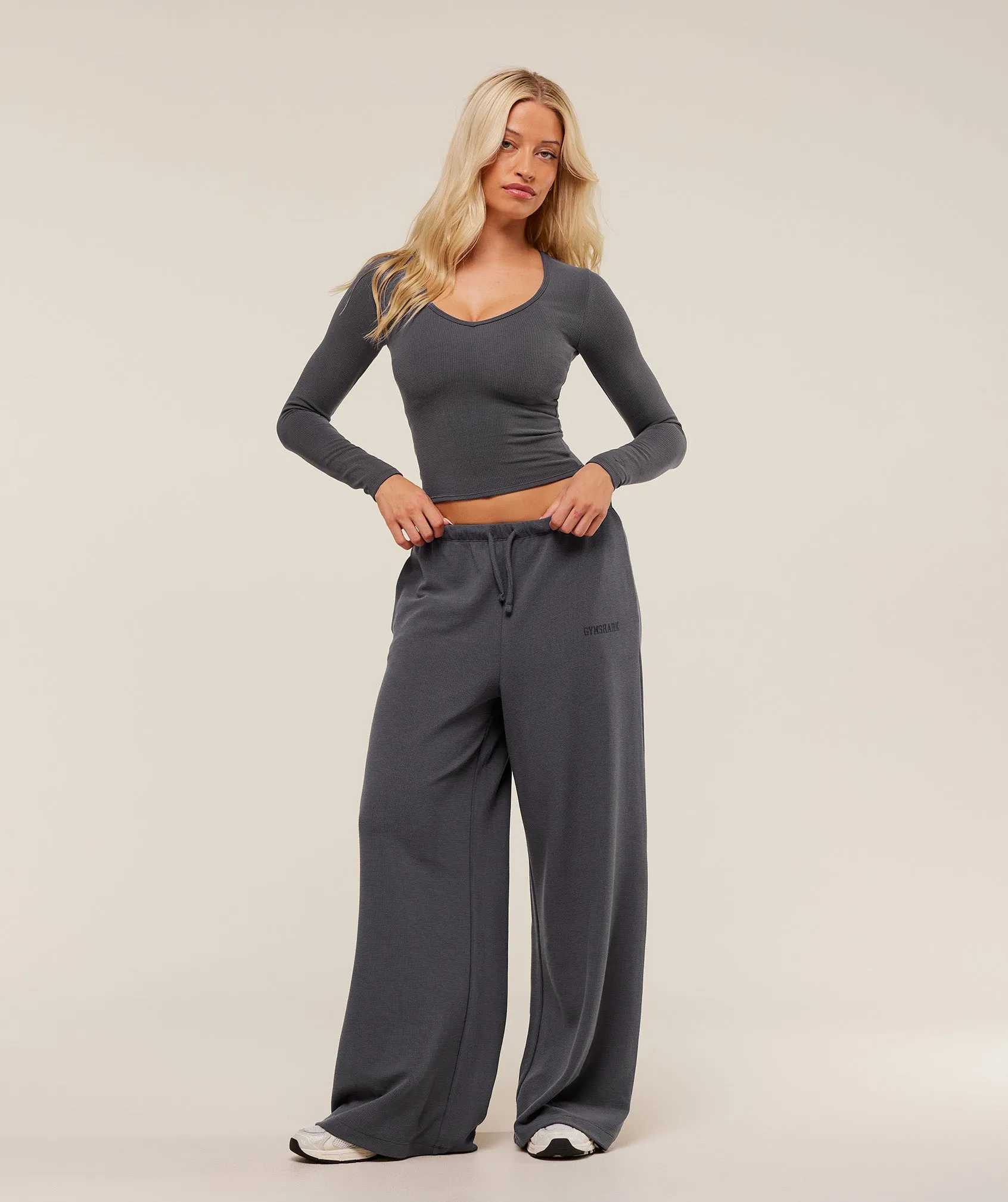 Gymshark Waffle Long Sleeve Top - Onyx Grey sold by Gymshark product image thumbnail 4