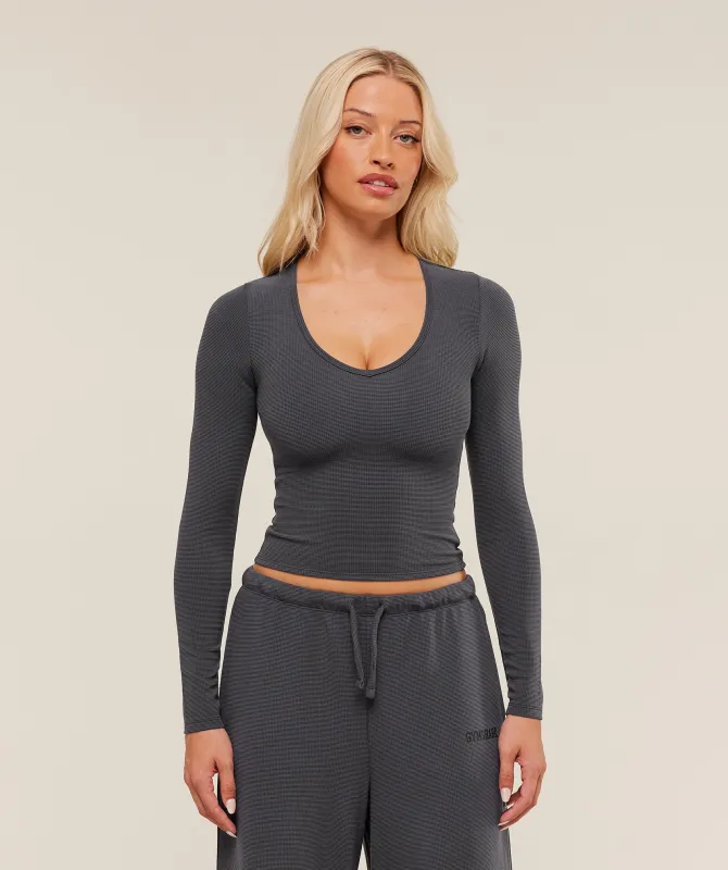 Gymshark Waffle Long Sleeve Top - Onyx Grey sold by Gymshark