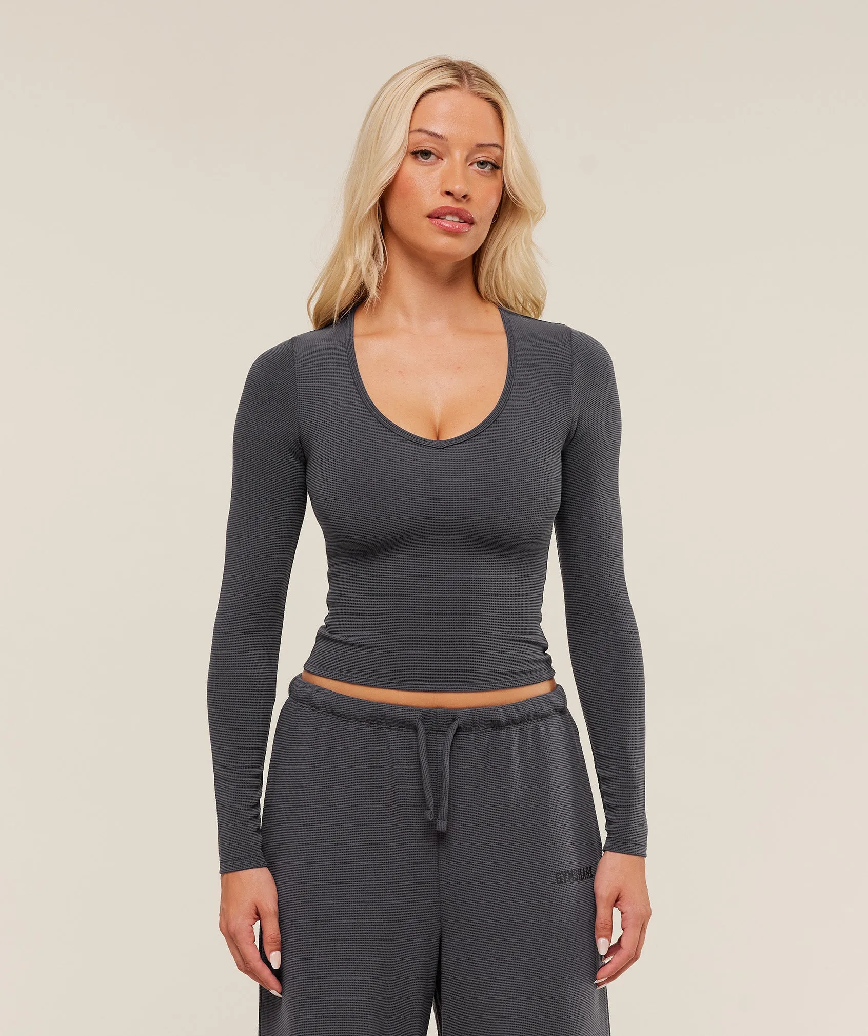 Gymshark Waffle Long Sleeve Top - Onyx Grey sold by Gymshark