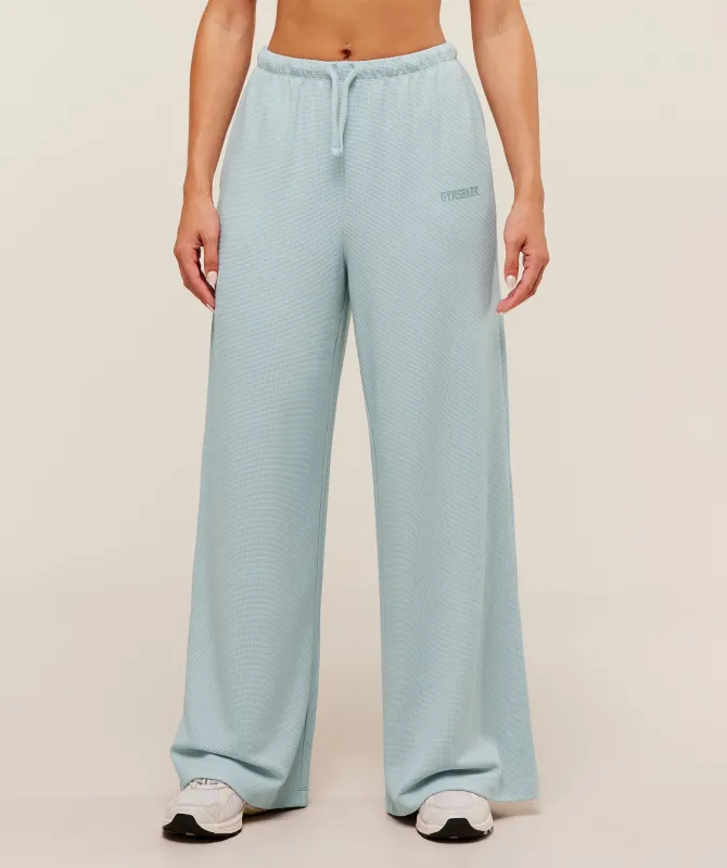 Gymshark Waffle Wide Leg Pants - Smoke Blue sold by Gymshark