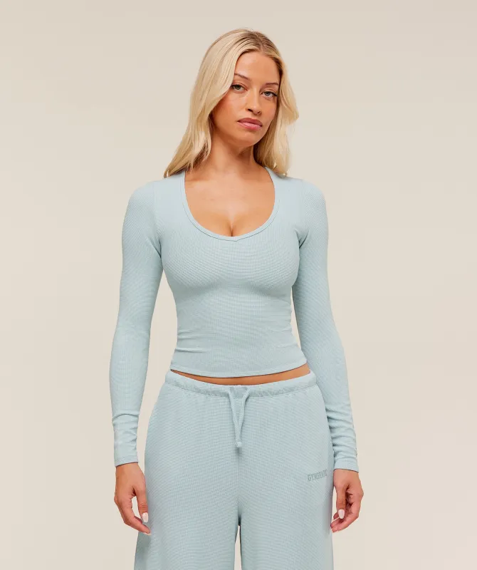 Gymshark Waffle Long Sleeve Top - Smoke Blue sold by Gymshark