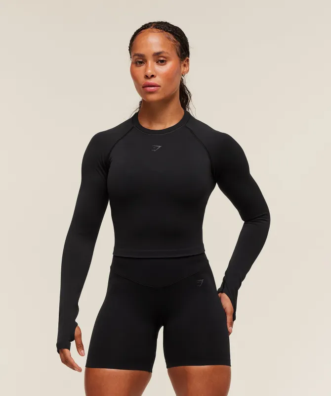 Gymshark Activate Long Sleeve Crop Top - Black sold by Gymshark
