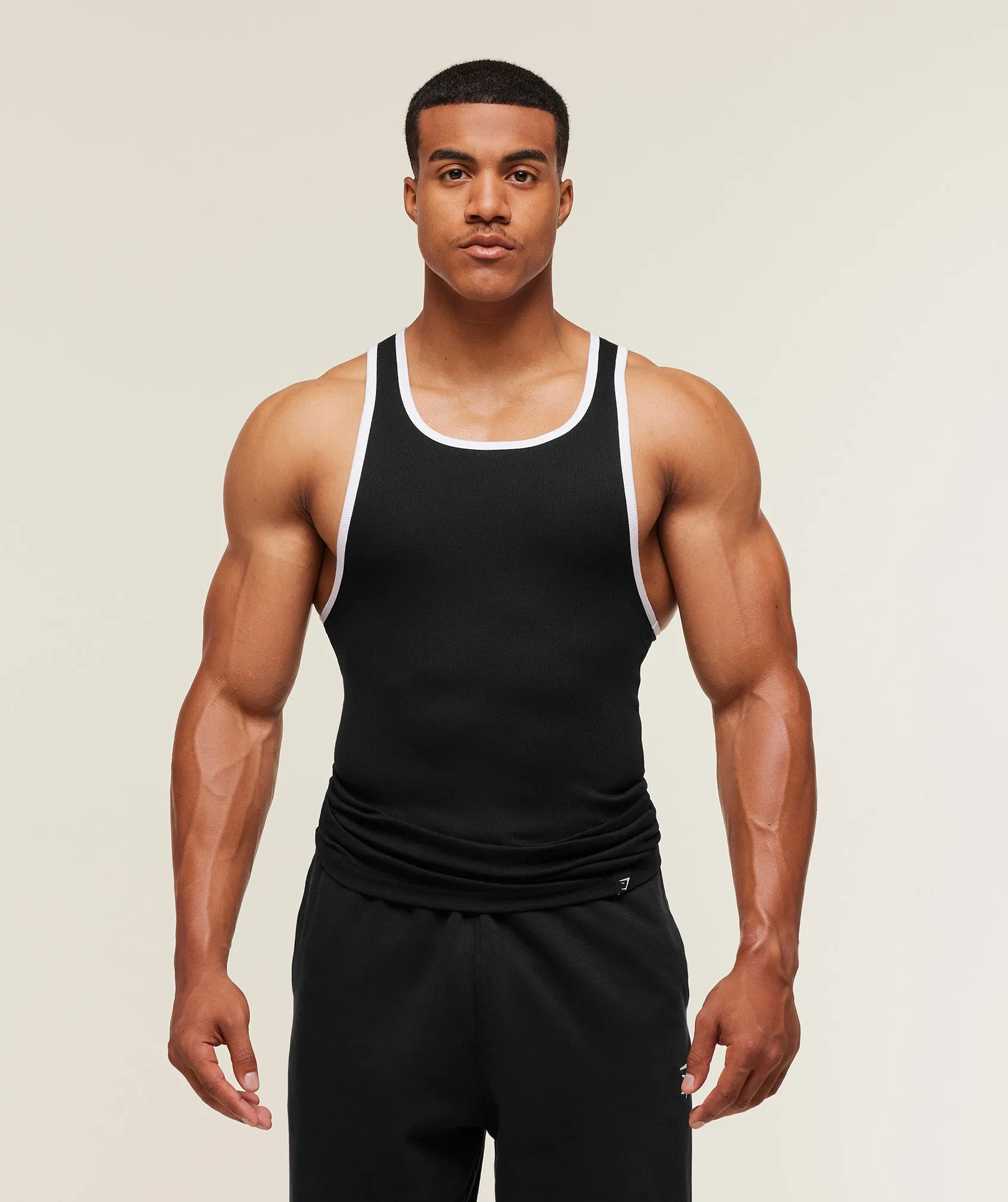 Gymshark Ribbed Tank 1PK - Black/White sold by Gymshark