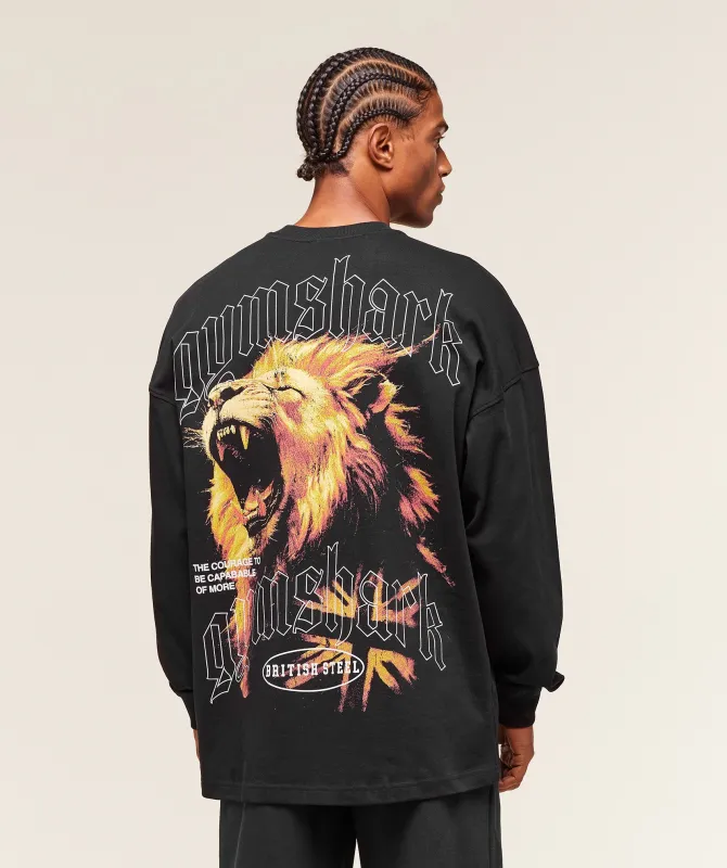 Gymshark Lion Graphic Long Sleeve T-Shirt - Black made by Gymshark
