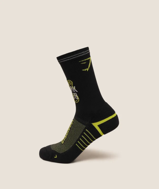 Gymshark Graphic Single Pack Crew Running Sock - Black sold by Gymshark