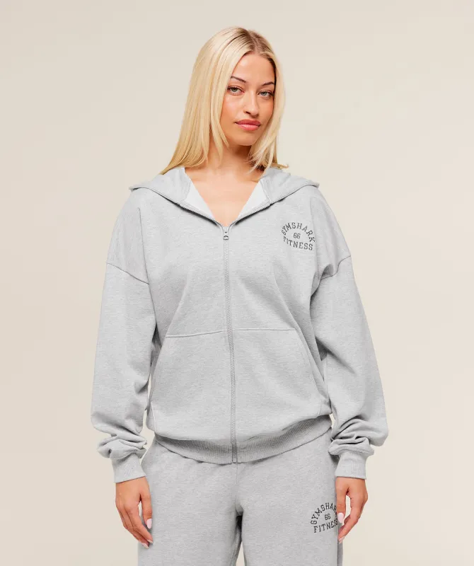 Gymshark Fitness Embroidered Graphic Zip Up Hoodie - Light Grey Core Marl sold by Gymshark