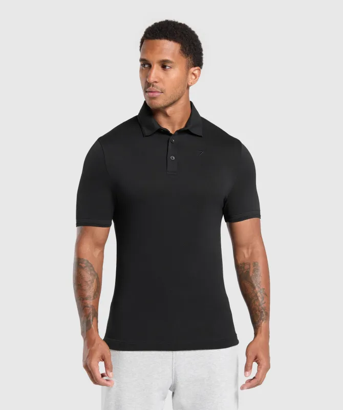 Gymshark Flat Knit Polo Shirt - Black sold by Gymshark