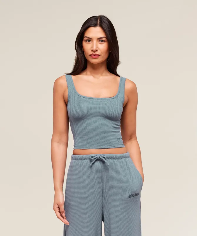 Gymshark Waffle Cropped Tank - Iron Blue sold by Gymshark