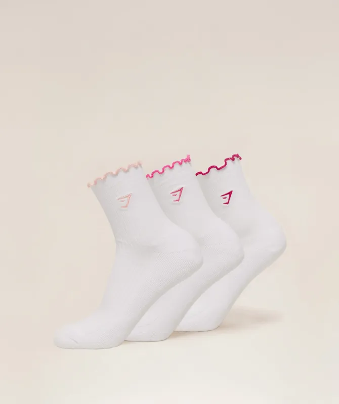 Gymshark Midi Frill Socks 3pk - Cloud Pink/Energy Pink/Build Pink sold by Gymshark