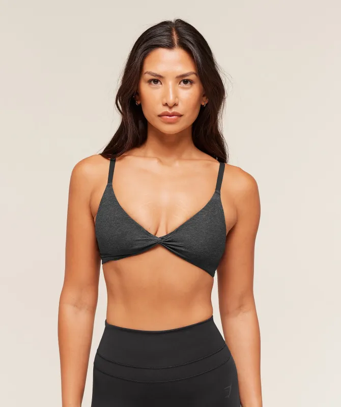 Gymshark Cotton Twist Front Bralette - Bros Midnight Black Marl sold by Gymshark