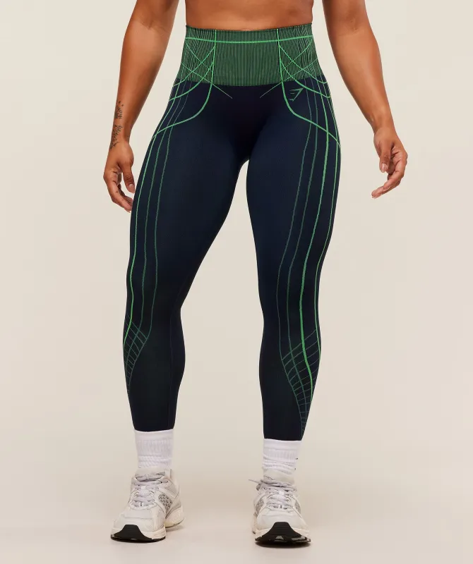 Gymshark Apex Seamless Leggings - Heavy Blue/Active Green sold by Gymshark