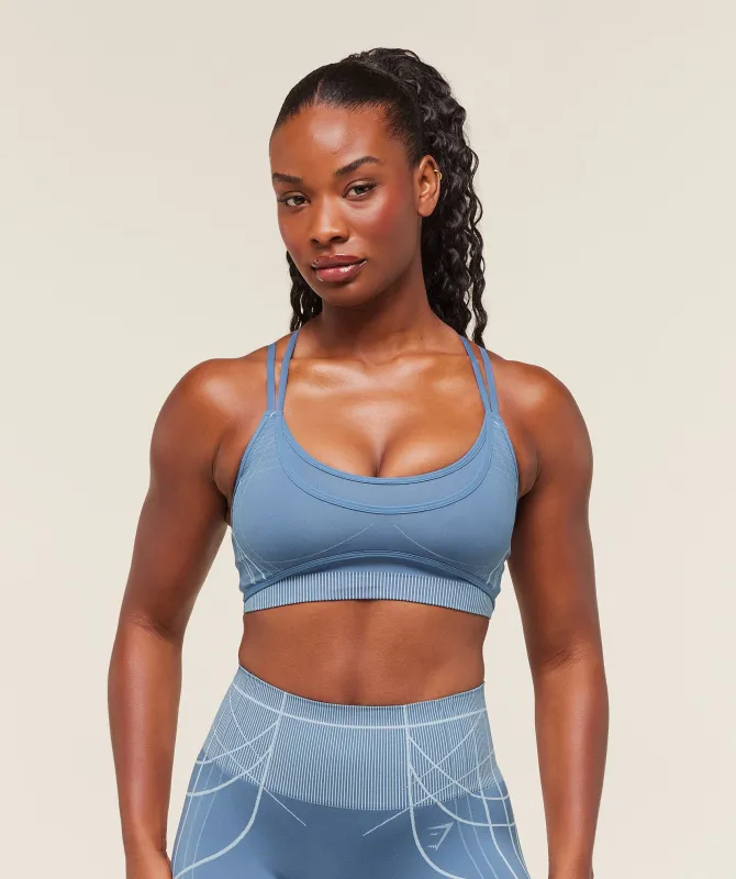 Gymshark Apex Seamless Strappy Sports Bra - Worn Blue/Gentle Blue sold by Gymshark