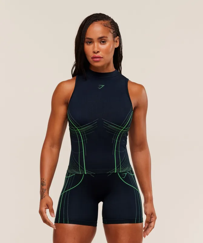 Gymshark Apex Seamless Tank - Heavy Blue/Active Green sold by Gymshark
