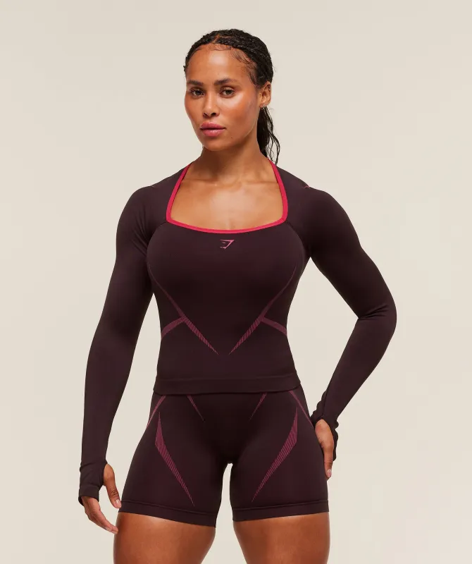 Gymshark Apex Lift Seamless Long Sleeve Crop Top - Cherry Purple/Build Pink sold by Gymshark