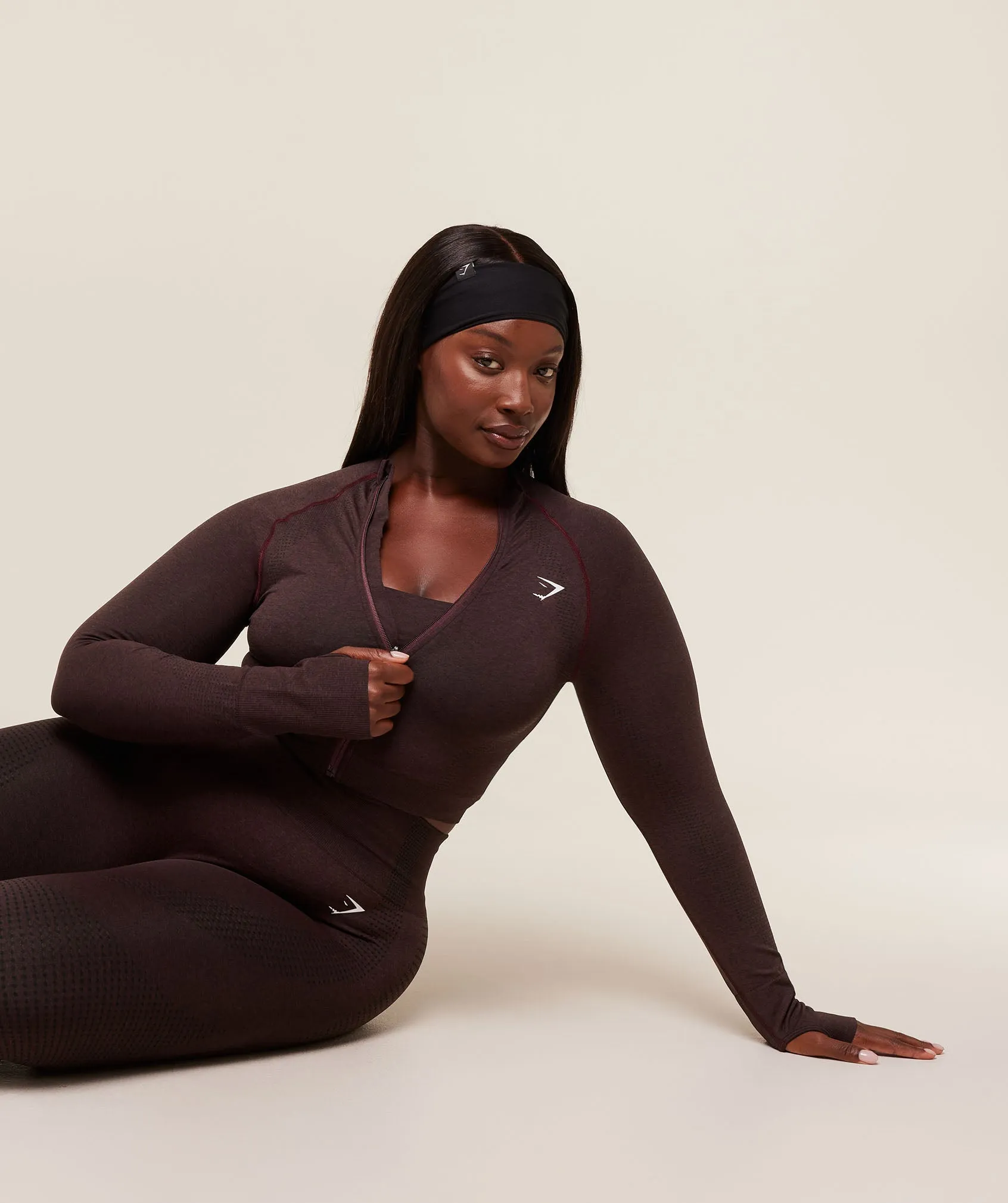 Gymshark Vital Seamless Midi Zip 2.0 Pullover - Rich Maroon/Marl sold by Gymshark product image thumbnail 4