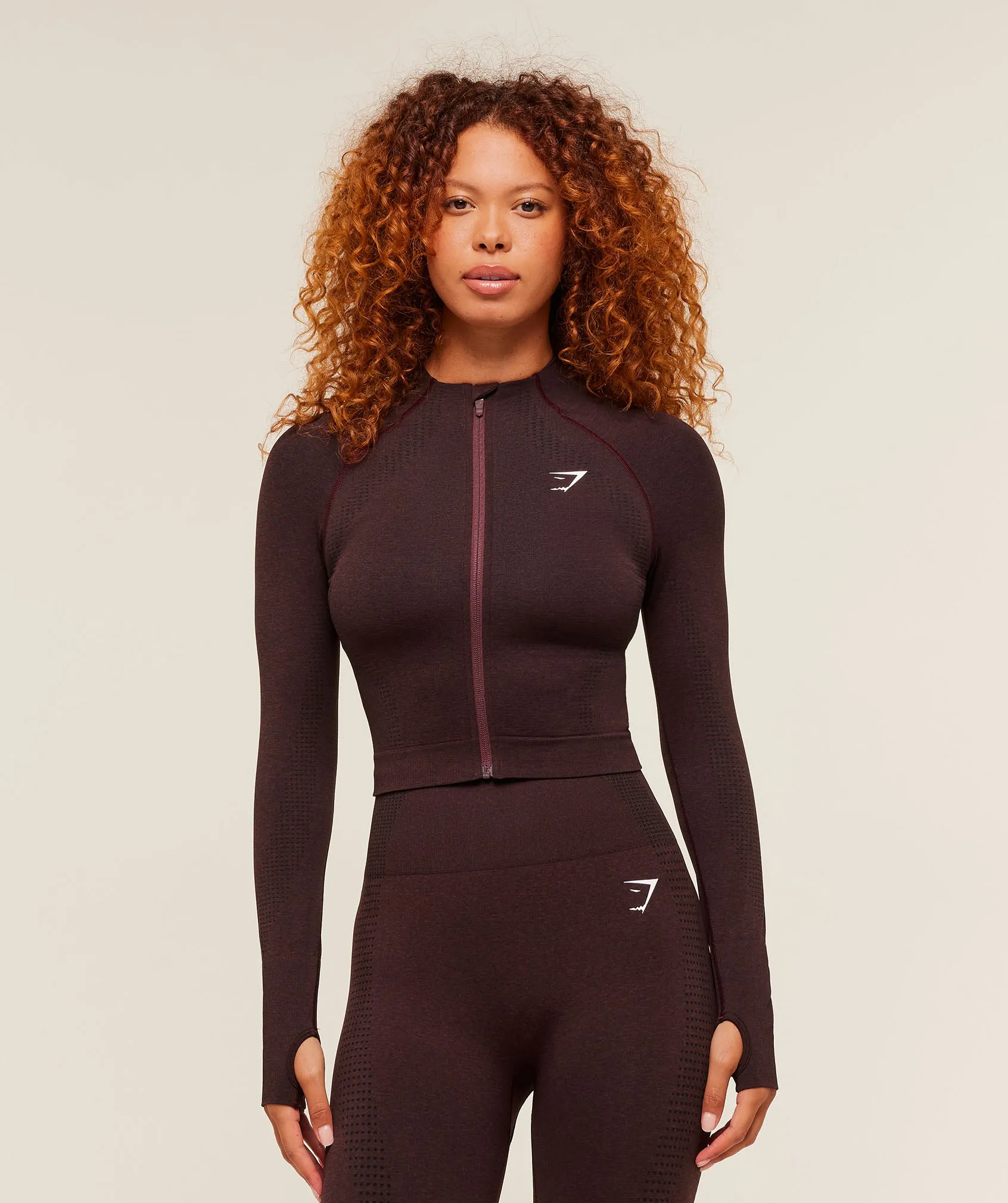 Gymshark Vital Seamless Midi Zip 2.0 Pullover - Rich Maroon/Marl sold by Gymshark