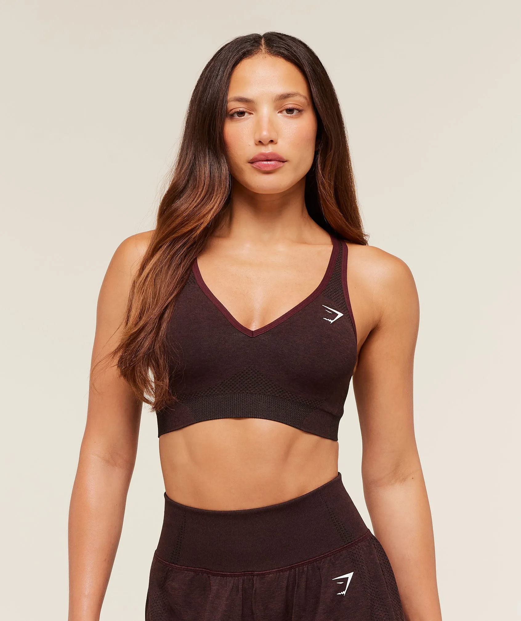 Gymshark Vital V Neck Sports Bra - Rich Maroon/Marl sold by Gymshark