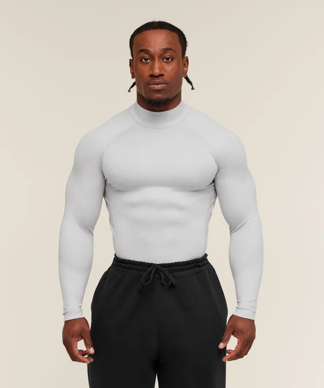 Gymshark Element Baselayer Mock Neck Long Sleeve T-Shirt - GS White/GS Metal Grey Marl sold by Gymshark
