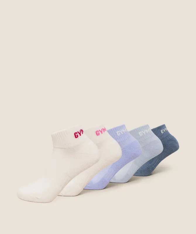 Gymshark Quarter Socks 5pk - Smoke Blue/Peri Blue/Build Pink/Energy Pink/Worn Blue sold by Gymshark